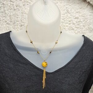 Lia Sophia Tigers Eye Gold‎ Tone Tassel Necklace